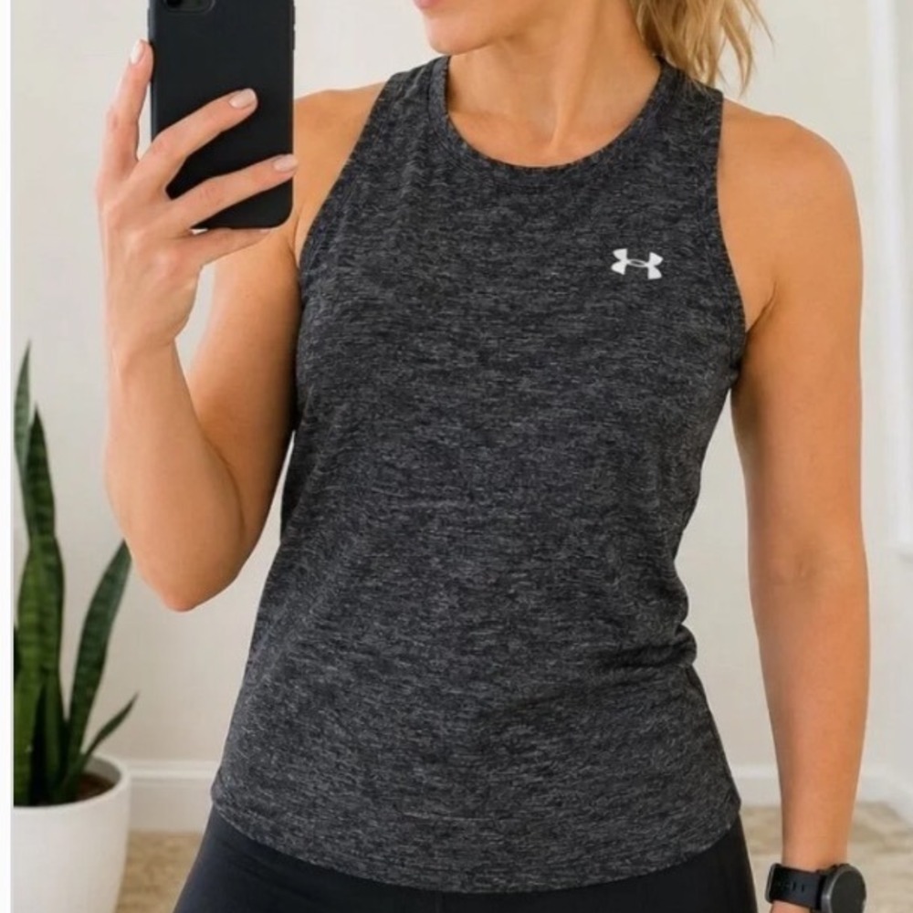 Under Armour HeatGear Fitted Tank Top Women S Charcoal Grey Space Dye PreLoved